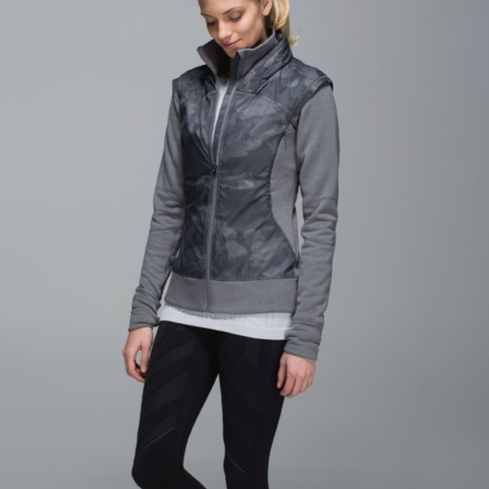 Lululemon Gray Jacket with a hoodie inside of zipper in case it rains on you